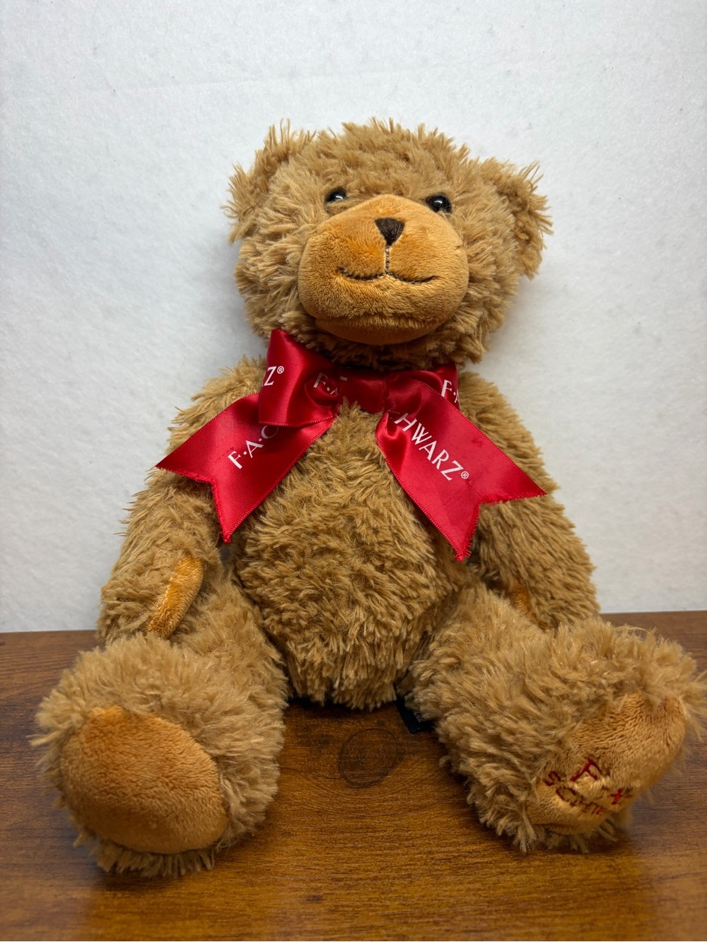 FAO Schwarz Brown Teddy Bear with Red Ribbon